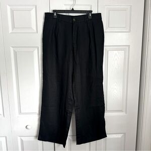 Lands End Womens Black High Rise Wide Leg Linen Pants Sz 14 Minimalist Office